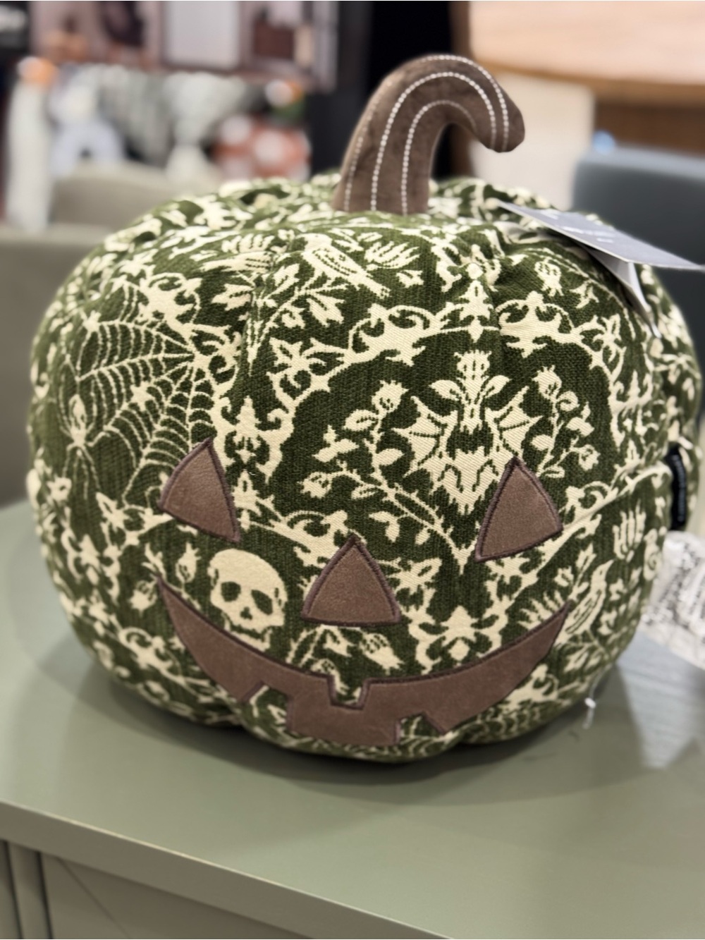 Cynthia Rowley Green and Brown Patterned Halloween Pumpkin Decor